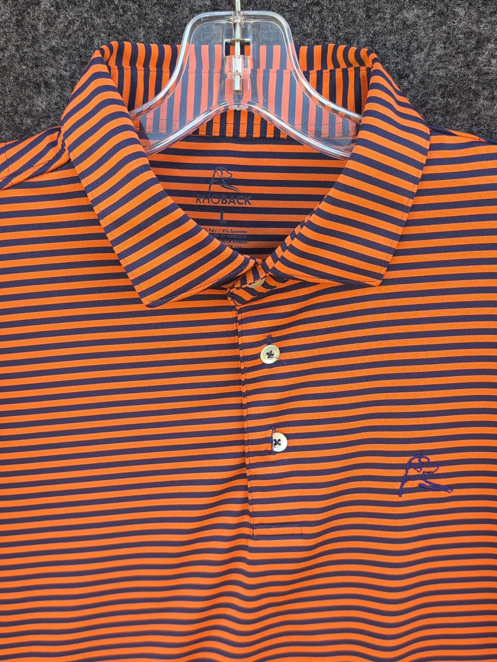 Rhoback Birdie Striped Shirt Mens Large Orange Blue Performance Stretch Polo